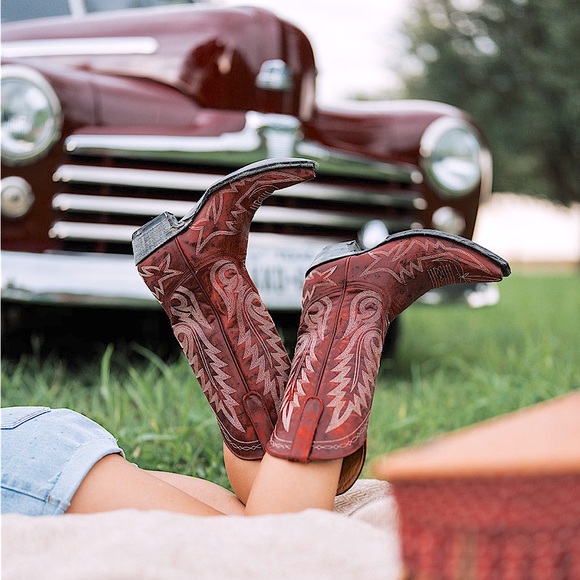 Yippee Ki Yay Old Gringo VINTAGE Burnt Red Western Snip Toe Boots - Picture 1 of 12